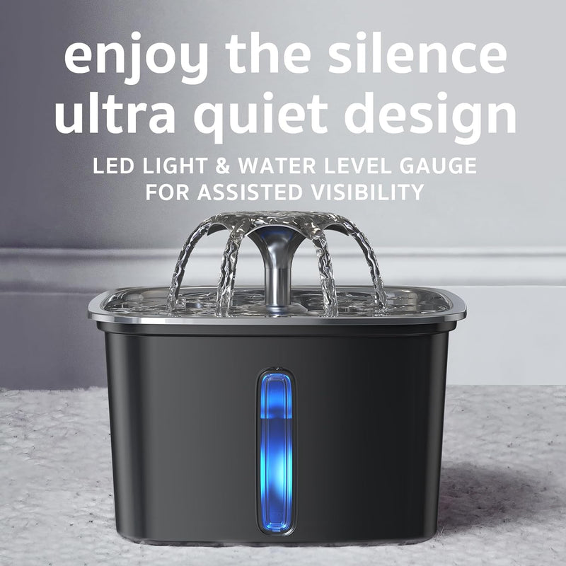 Veken | Innovation Award Winner Stainless Steel Cat Water Fountain | 95oz/2.8L | Space Black-zoom-