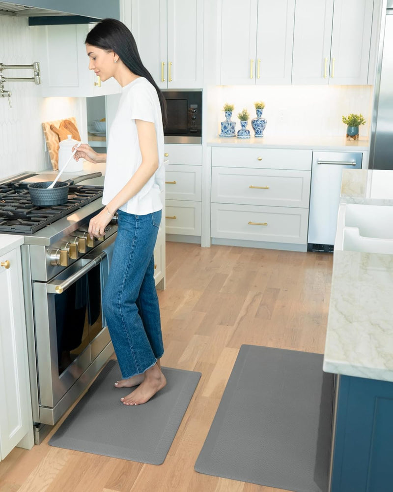 Ophanie | Anti Fatigue Cushioned Mat | 2 Pack | 20"x 32" + 20"x 48"|  Grey-zoom-