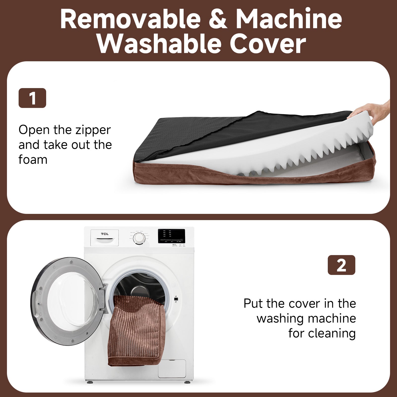 OhGeni | Orthopedic Waterproof & Machine Washable Dog Bed | 44 Inches | Brown - aborderproducts