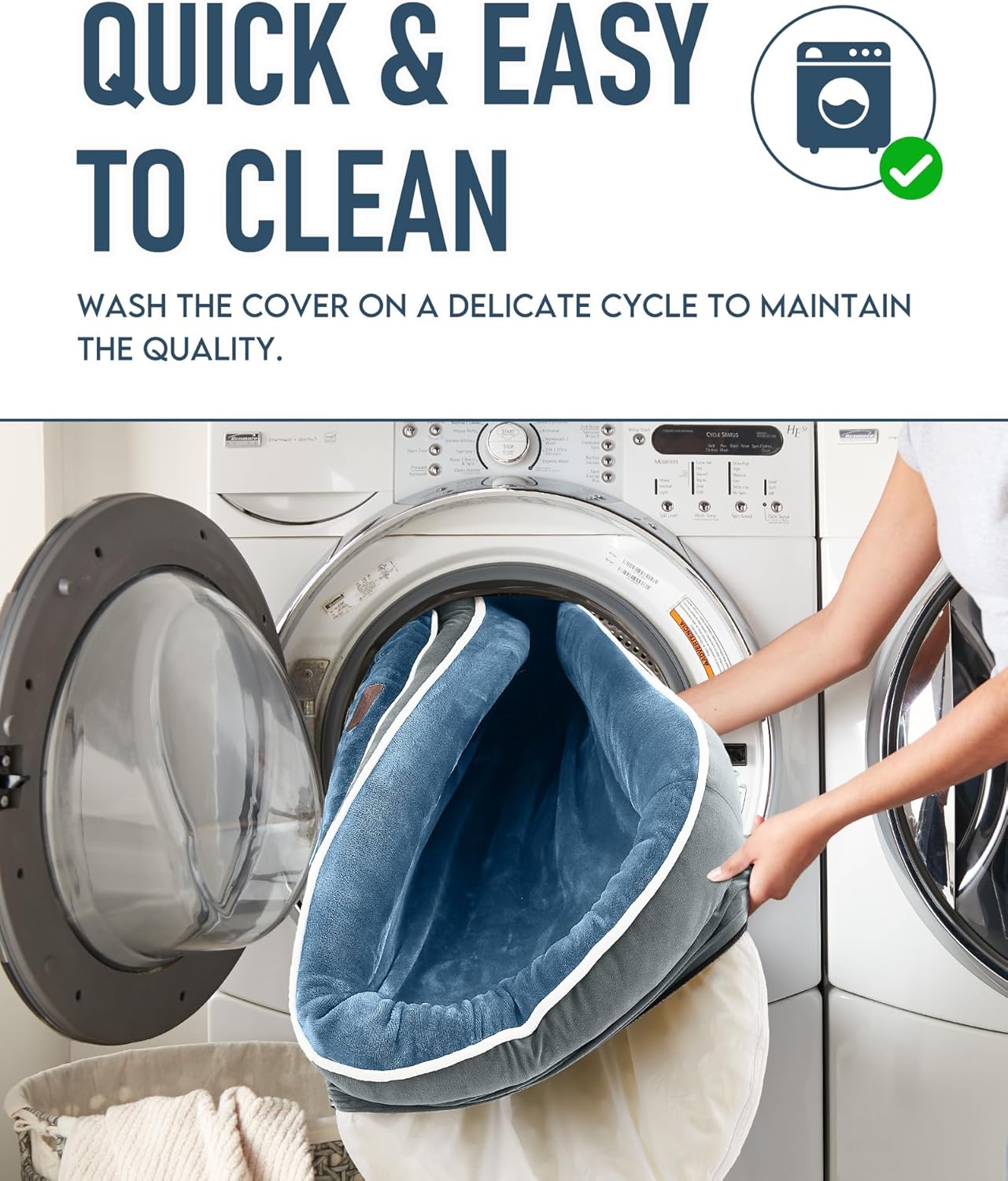 OhGeni | Orthopedic Dog Bed | Large (35 x 28 x 6 Inch) | Washed Blue - aborderproducts