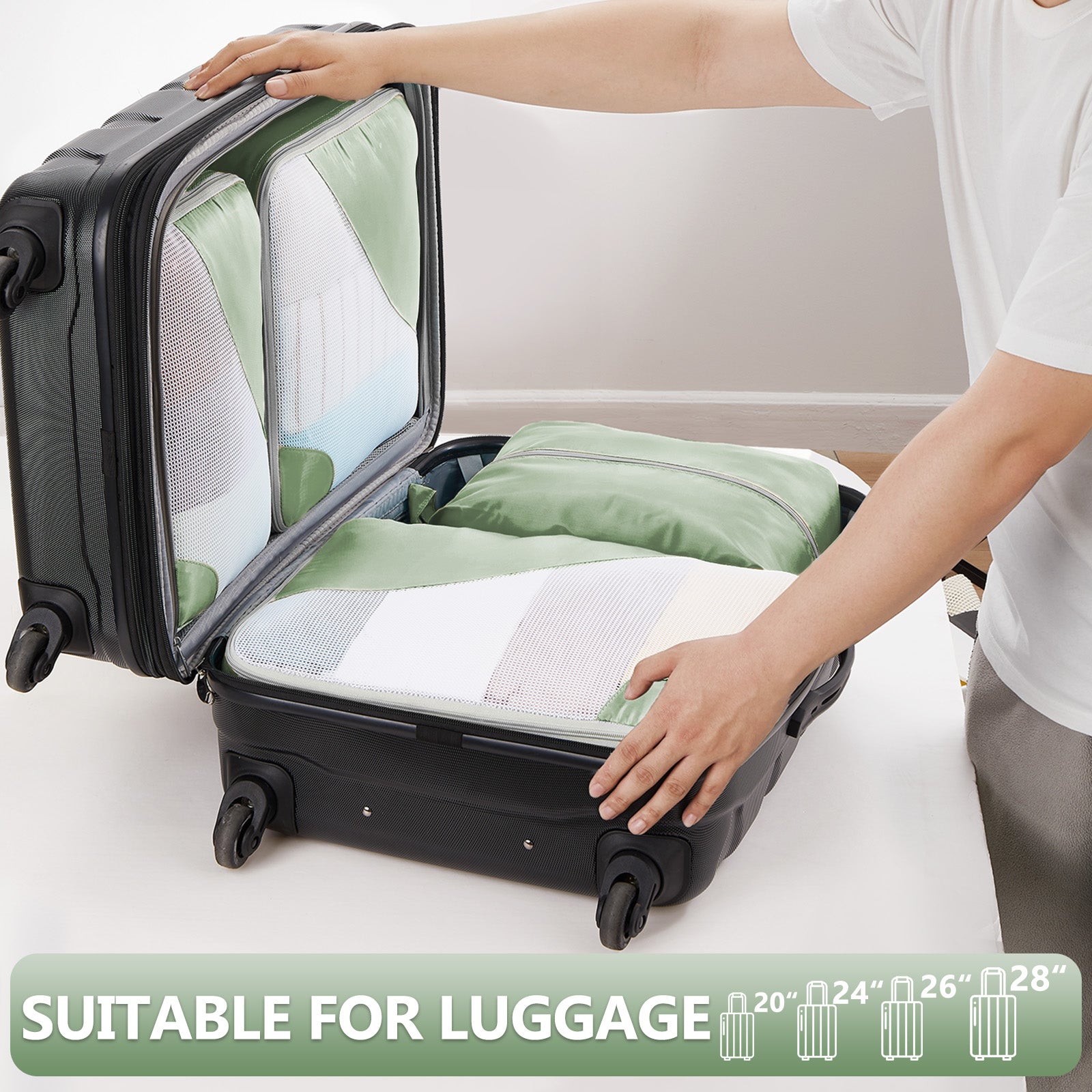 8 Set Packing Cubes for Travel, Anti-Tearing Suitcase Organizer for Luggage with Shoe & Hanging Toiletry Bag,Gifts for Women Mom,OlarHike Vacation Essentials & Accessories for Cruise Ship,Matcha Green - aborderproducts