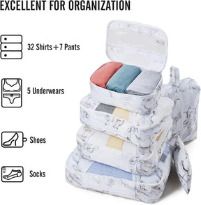 Veken | Packing Cubes | 8 Set | White Marble