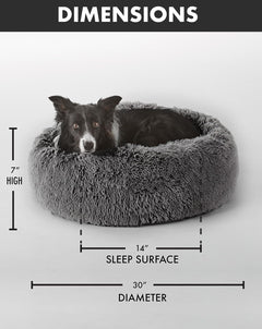 Calming Donut Bed for Dogs and Cats| Large (30 x 30 x 7 Inch)|Dark Gray|OhGeni - aborderproducts