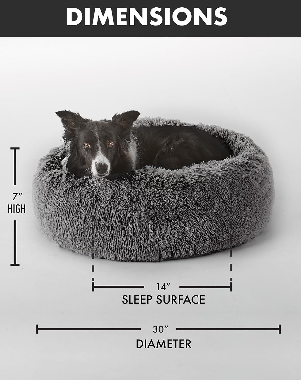 Calming Donut Bed for Dogs and Cats| Large (30 x 30 x 7 Inch)|Dark Gray|OhGeni - aborderproducts