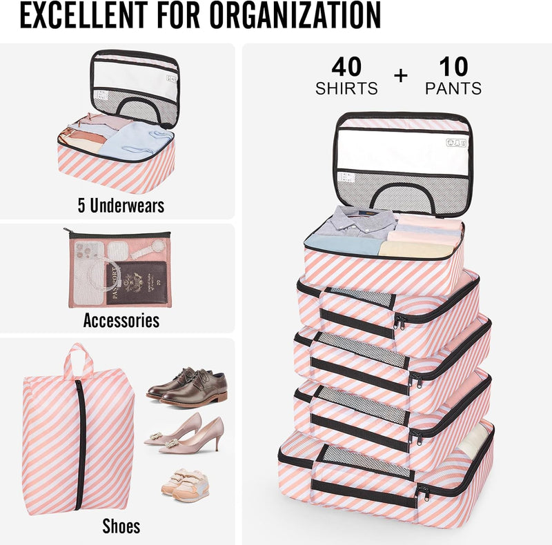 Veken | 10 Set | Packing Cube | Sweet Pink Stripes-zoom-