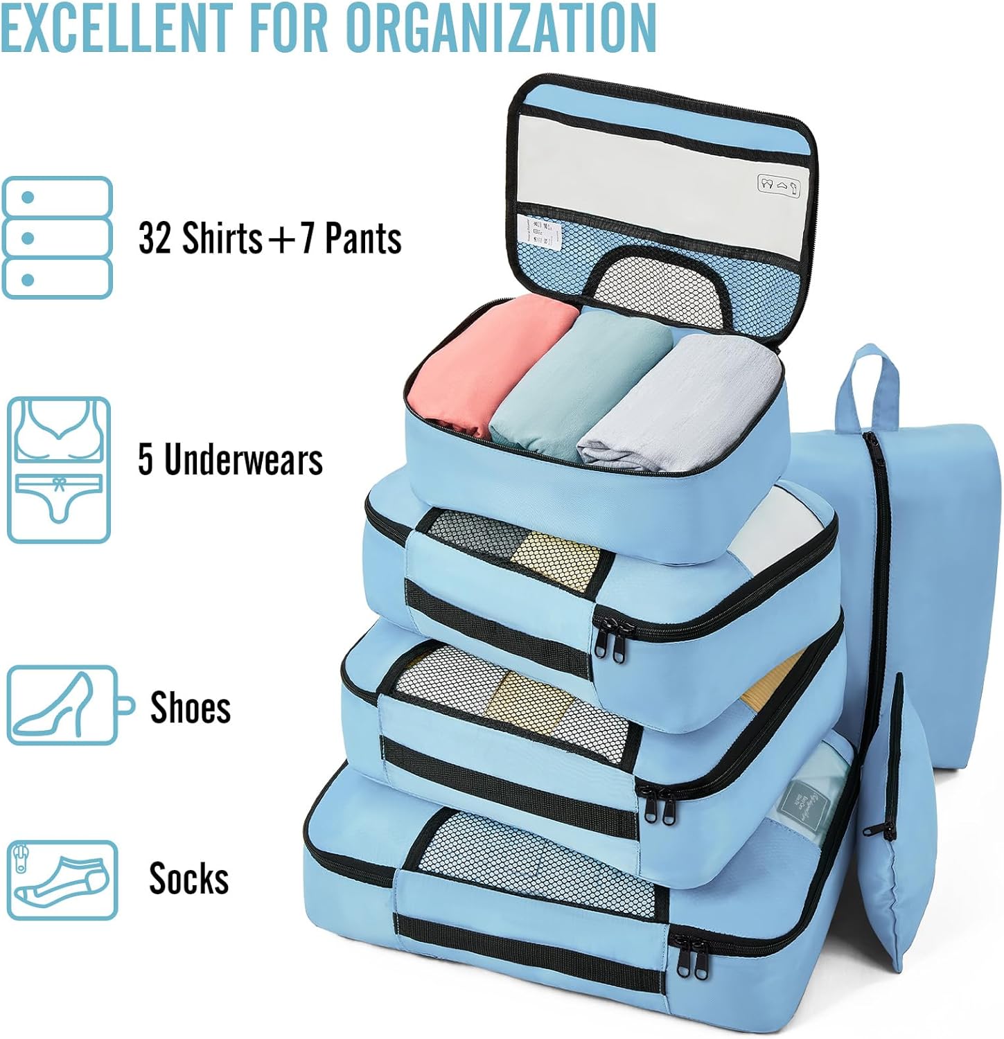 Veken | Packing Cubes | 8 Set | Light Blue - aborderproducts
