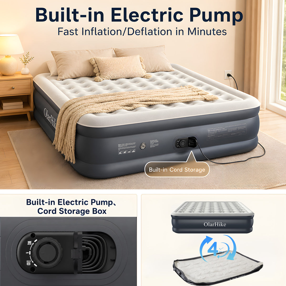 OlarHike 20" H Cal King Air Mattress with Built in Pump,Family Size, 850lb-7