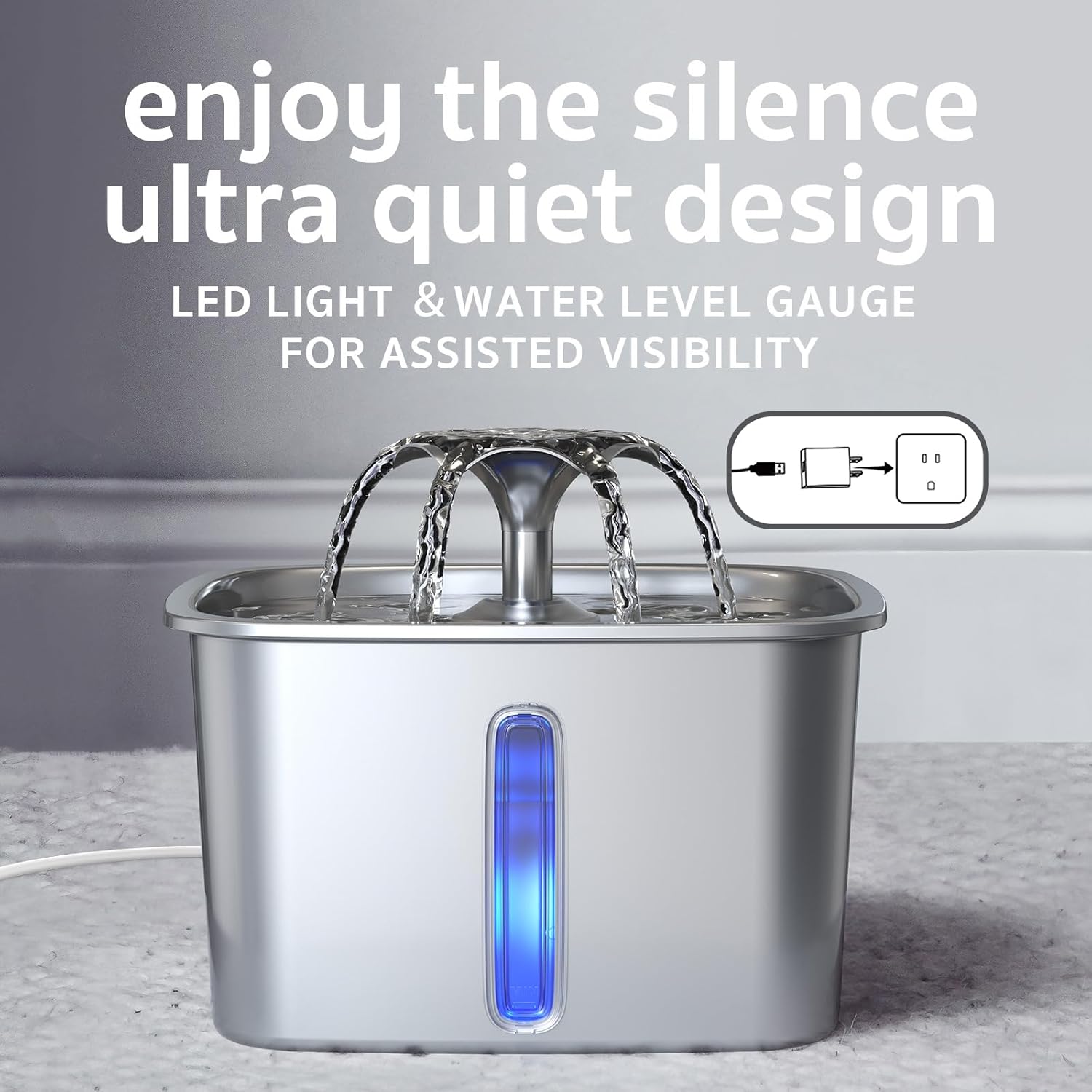 Veken | Stainless Steel Cat Water Fountain | 95oz/2.8L | Silver - aborderproducts