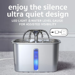 Veken | Stainless Steel Cat Water Fountain | 95oz/2.8L | Silver - aborderproducts