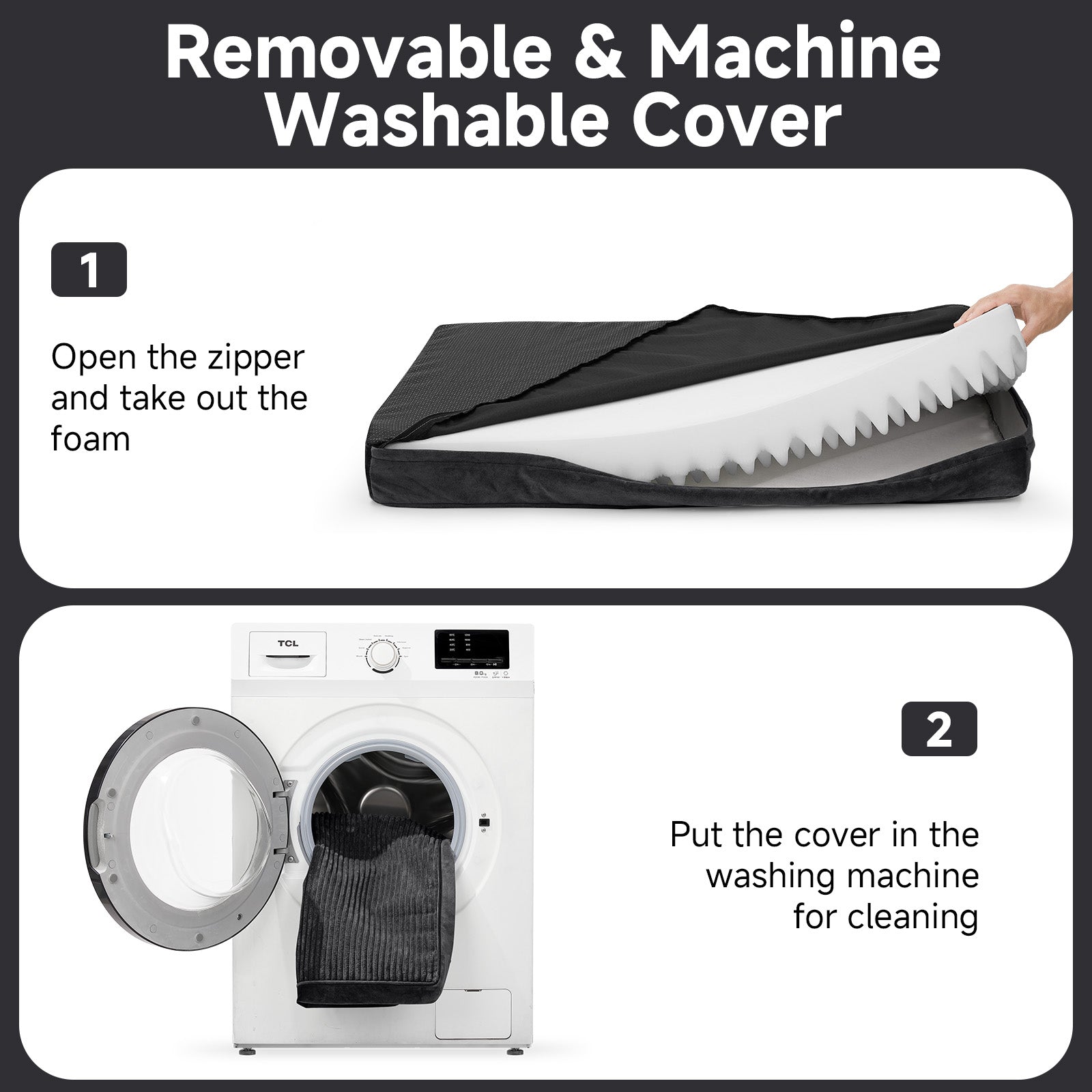 OhGeni | Orthopedic Waterproof & Machine Washable Dog Bed | 47 Inches | Black - aborderproducts