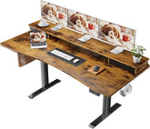 Veken 63 Inch Adjustable Standing Desk with Drawers, Ergonomic Computer Desk with Monitor Shelf, Home Office Desk for Work, Study, Gaming, Writing, Brown - aborderproducts