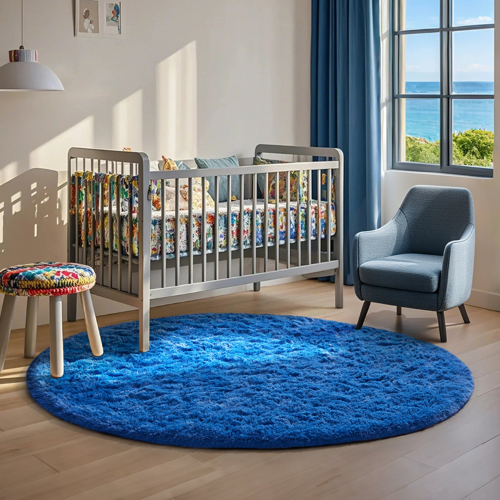 Ophanie | Round Rug | 5 Ft | Blue - aborderproducts