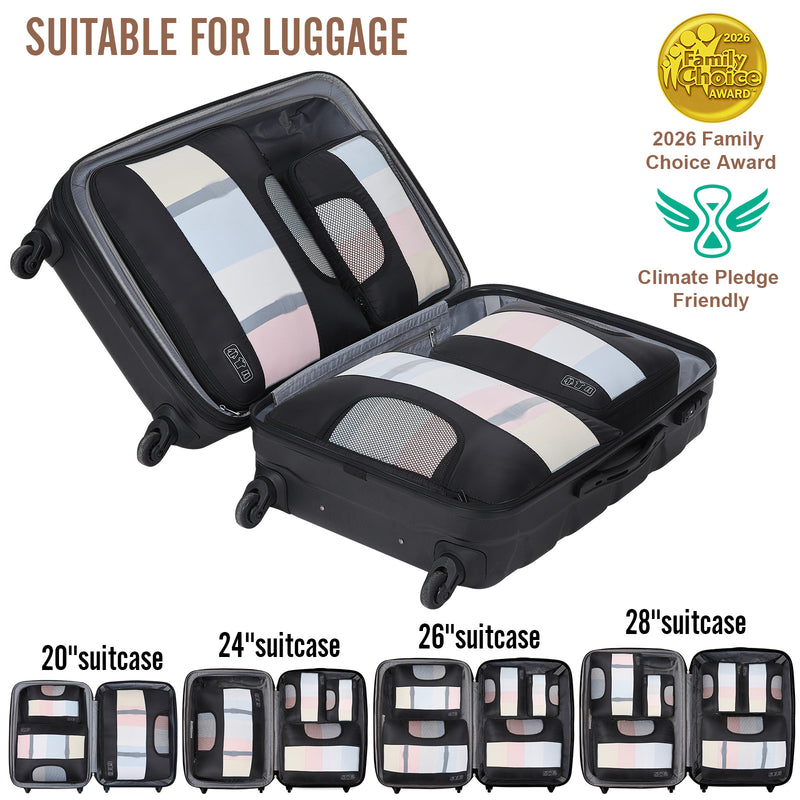 Veken 10 Set/8 Set Packing Cubes for Travel Essentials,Anti-Wrinkle Buckled Suitcase Organizer for Shoe & Toiletry Bag,Carry On Luggage Bag for Airplane & College Dorm Room Accessories,Women Men Gifts-zoom-