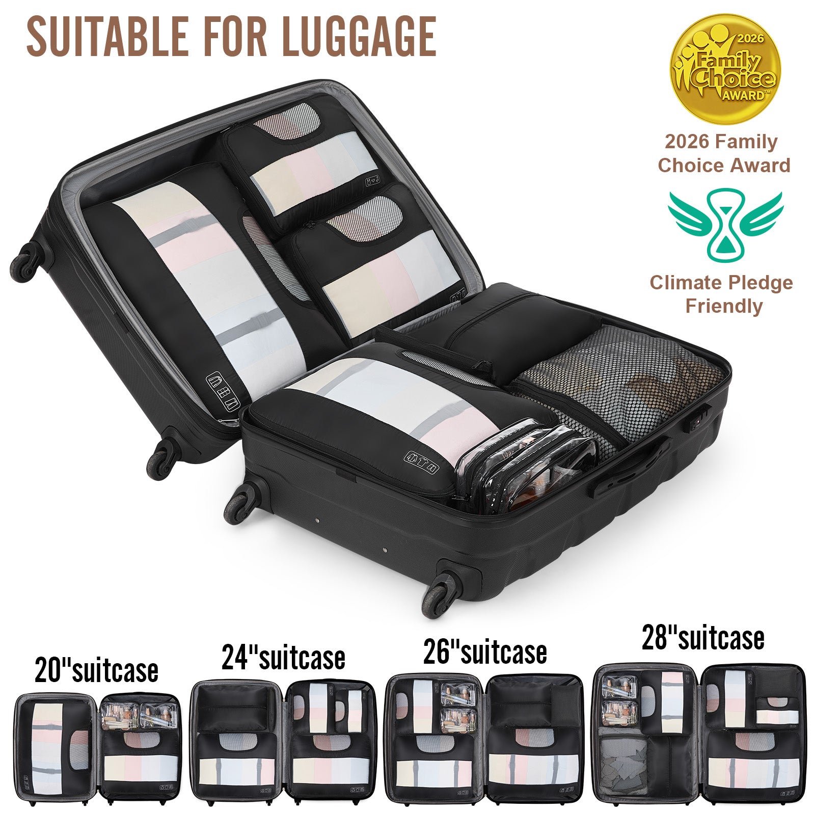 Veken 10 Set/8 Set Packing Cubes for Travel Essentials,Anti-Wrinkle Buckled Suitcase Organizer for Shoe & Toiletry Bag,Carry On Luggage Bag for Airplane & College Dorm Room Accessories,Women Men Gifts-zoom-6