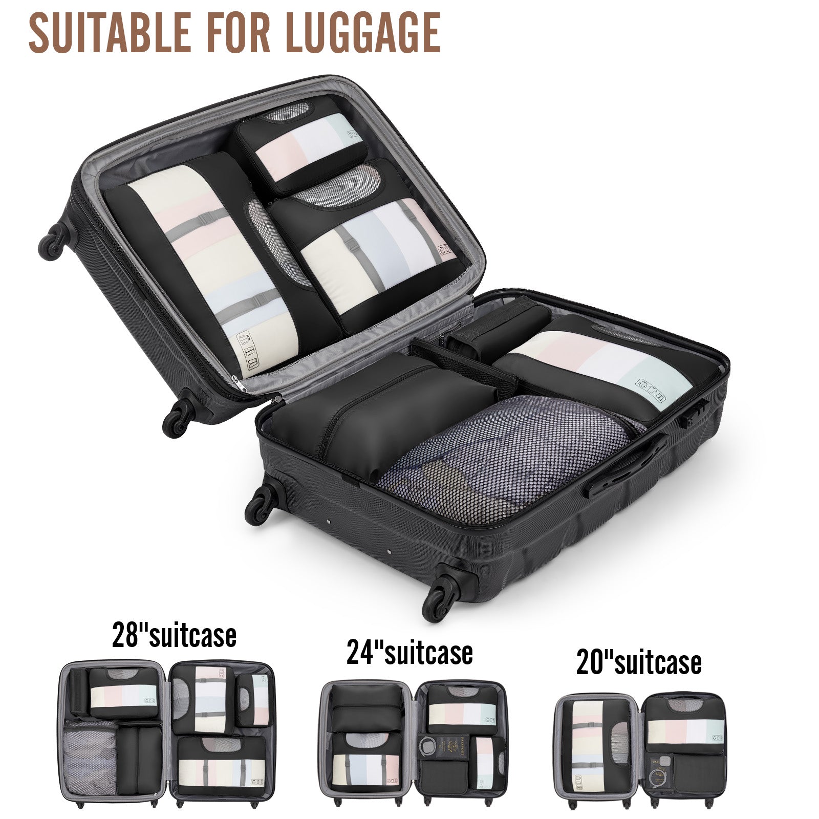 Veken 10 Set/8 Set Packing Cubes for Travel Essentials,Anti-Wrinkle Buckled Suitcase Organizer for Shoe & Toiletry Bag,Carry On Luggage Bag for Airplane & College Dorm Room Accessories,Women Men Gifts-zoom-65