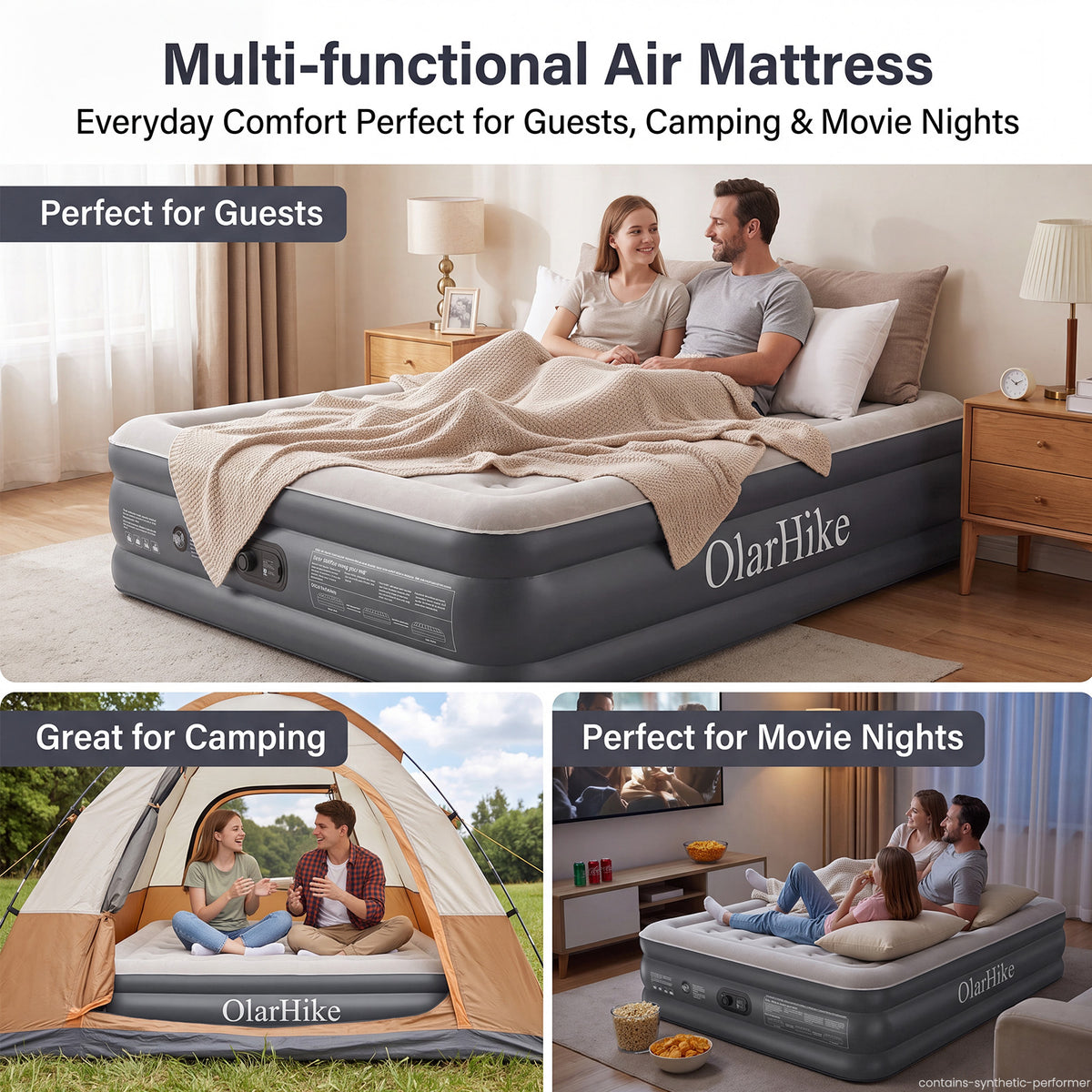 OlarHike Air Mattress Queen Built-in Pump, 20" H Inflatable Mattress,700LBS-6