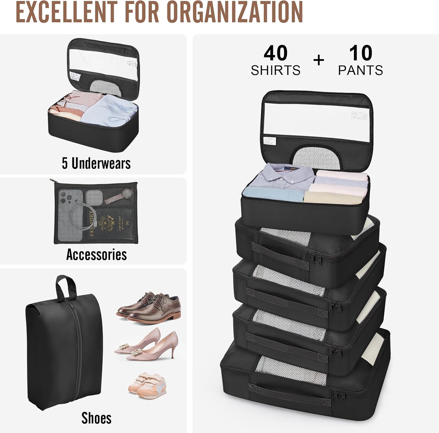 Veken | 10 Set | Packing Cube | Black - aborderproducts