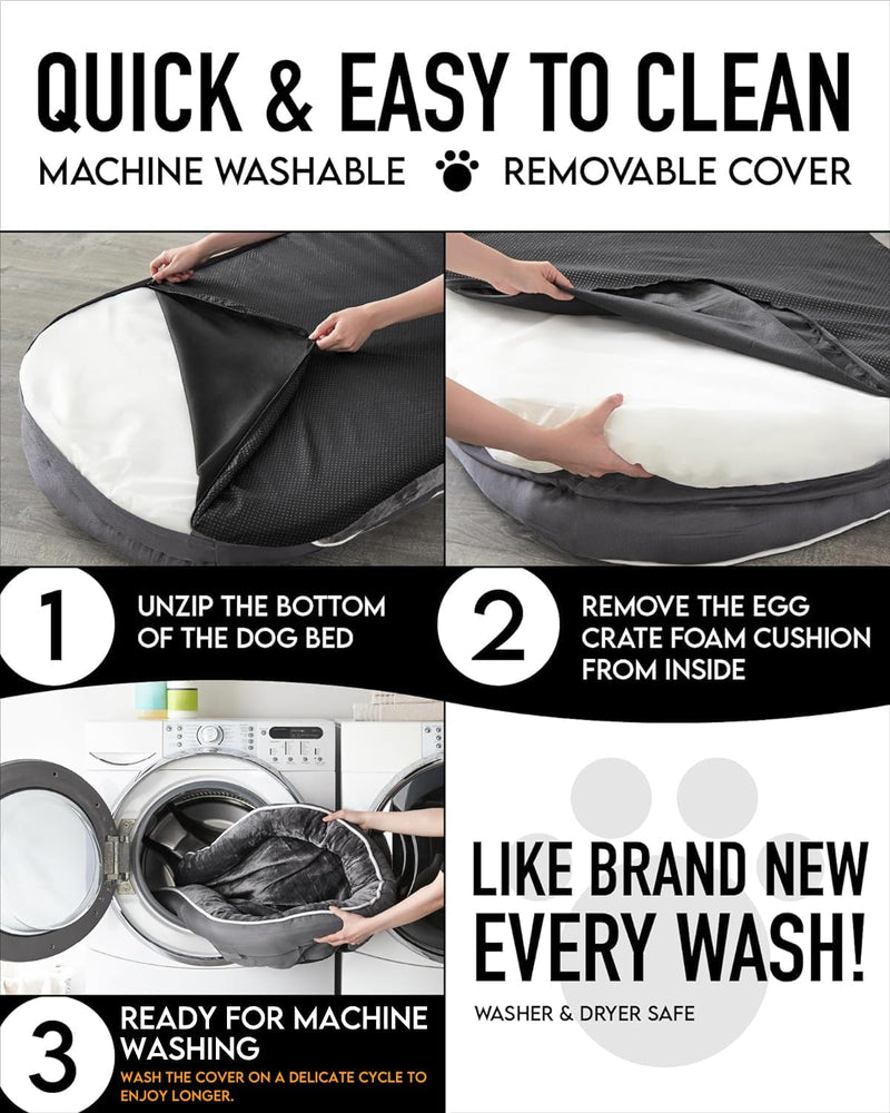 OhGeni Orthopedic Couch Dog Bed| Large (35 x 28 x 6 Inch) | Gray-zoom-