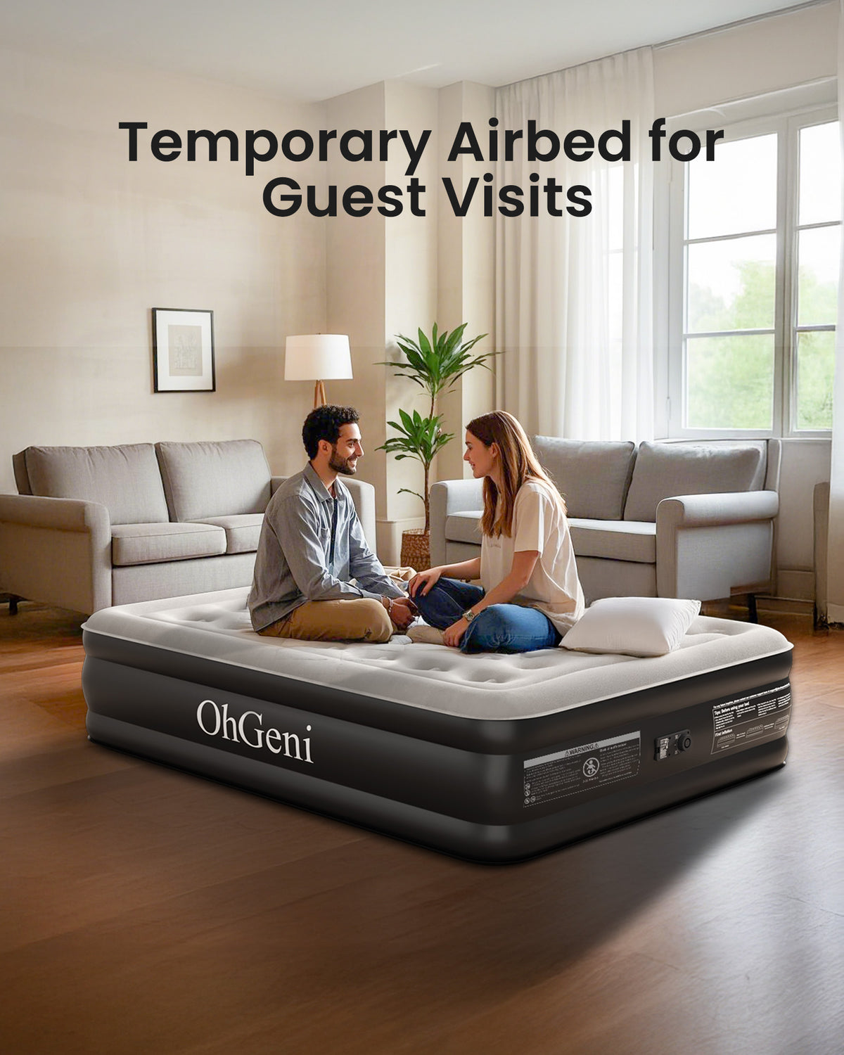 OhGeni | Air Mattress | 18" | Queen | Black - aborderproducts