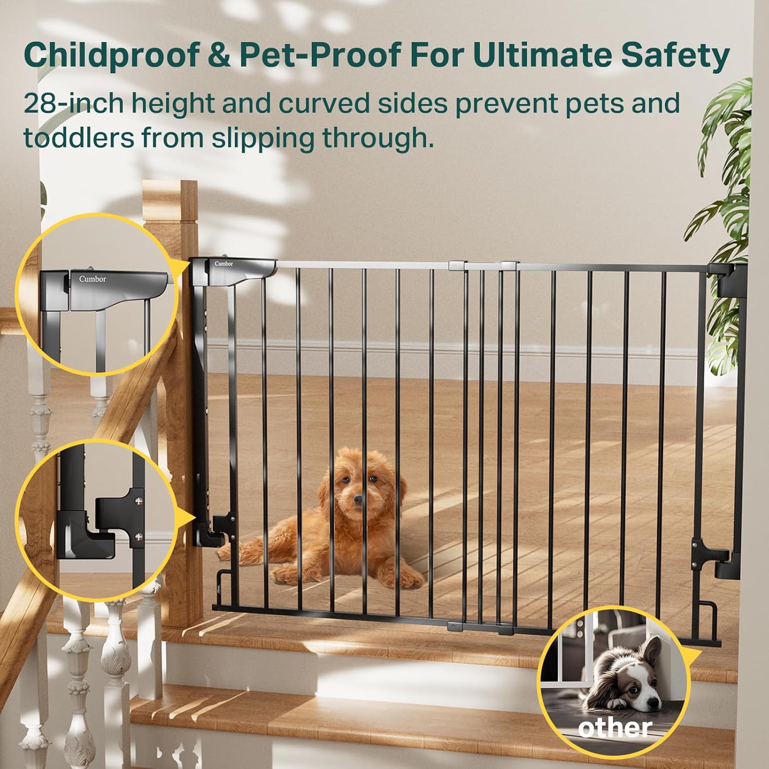 Cumbor | Safety Gate | No Bottom Bar | 29.2-43" | Black - aborderproducts