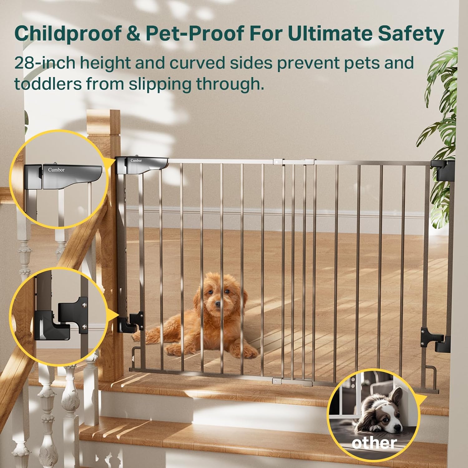 Cumbor | Safety Gate | No Bottom Bar | 29.2-43" | Brown - aborderproducts