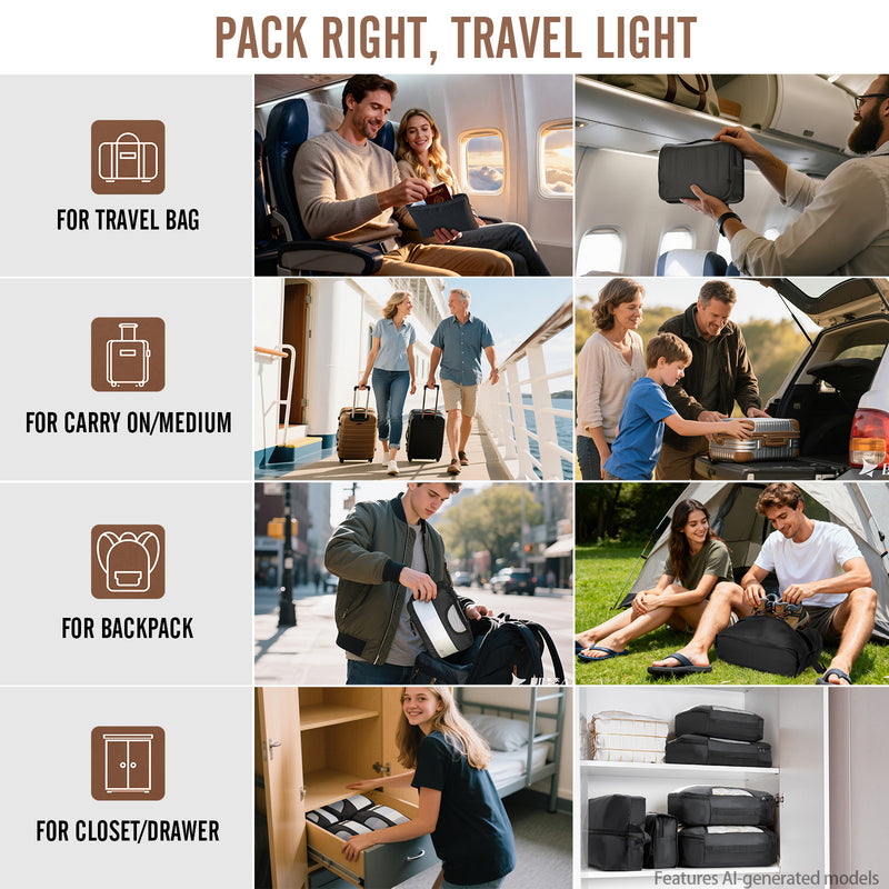 Veken 10 Set/8 Set Packing Cubes for Travel Essentials,Anti-Wrinkle Buckled Suitcase Organizer for Shoe & Toiletry Bag,Carry On Luggage Bag for Airplane & College Dorm Room Accessories,Women Men Gifts-zoom-