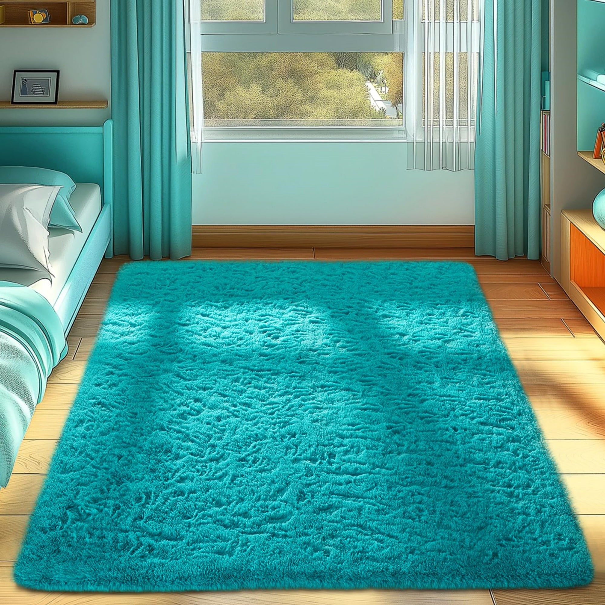 Ophanie 4x6 Area Rug Non Slip Plush Shag Bedroom Living Room Carpet Teal Soft Fluffy Floor Rug-zoom-7