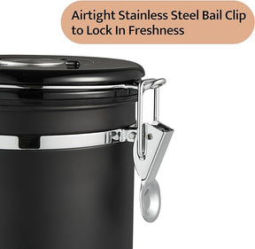 Coffee Canister | Stainless Steel | 22OZ | Black | Veken - aborderproducts