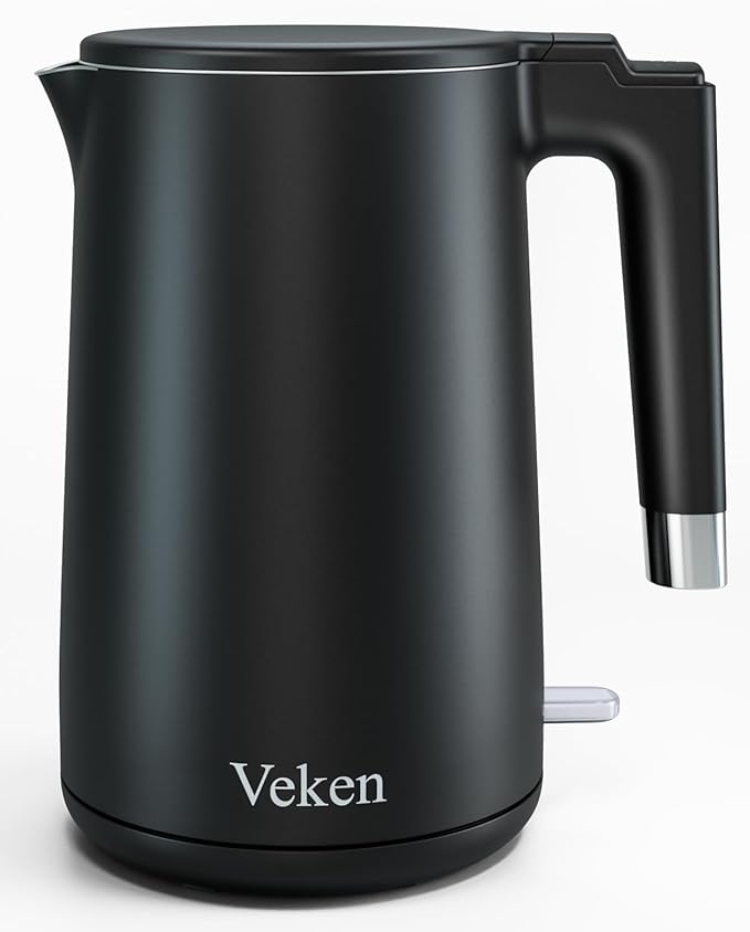 Veken Electric Tea Kettle, 1.5 Liter Speed-Boil Hot Water Boiler, 304 Stainless Steel Interior Water Warmer Heater,BPA Free Teapot with Double Wall Insulated, Auto Shut Off for Coffee & Tea(Black) - aborderproducts