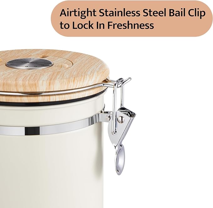 Coffee Canister | Stainless Steel | 22OZ | Cream | Veken - aborderproducts