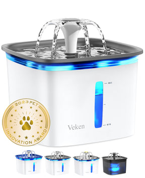 Veken Innovation Award Winner 95oz/2.8L Pet Fountain, Automatic Cat Water Fountain Dog Water Dispenser with Replacement Filters for Cats, Dogs, Multiple Pets (Grey, Plastic) - aborderproducts