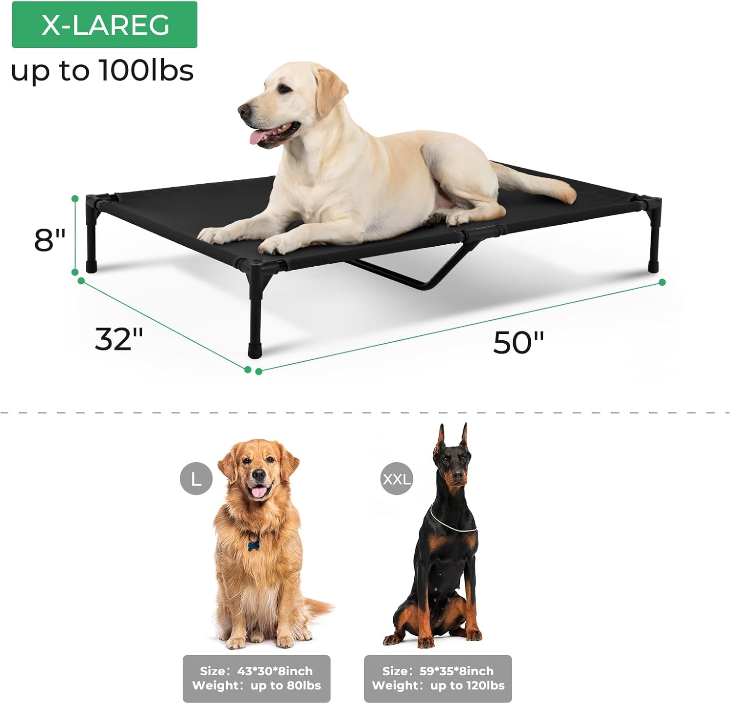 OhGeni | Elevated Dog Bed | 50 inches | XL | Black - aborderproducts