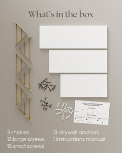 BAYKA | Floating Shelves | Set of 3 | White and Gold - aborderproducts