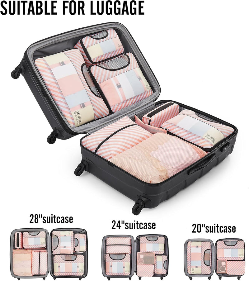 Veken | 10 Set | Packing Cube | Sweet Pink Stripes-zoom-