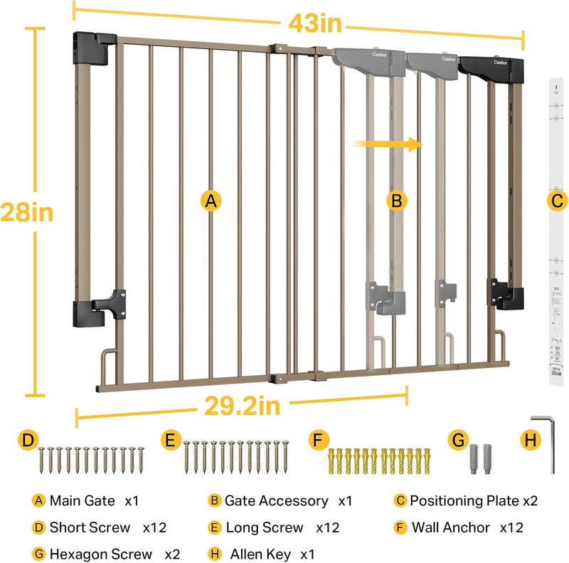 Cumbor | Safety Gate | No Bottom Bar | 29.2-43" | Brown-zoom-