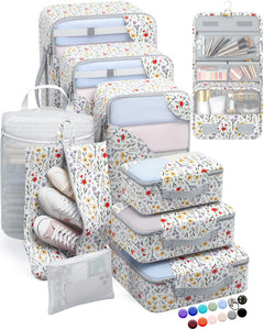 ALL INCLUDED 10 Set Durable Packing Cubes for Suitcases,OlarHike Essentials for Travel,UPGRADED Anti-Tear Stitching, NEW Improved Luggage Packing Organizers for Travel Accessories (Flower) - aborderproducts