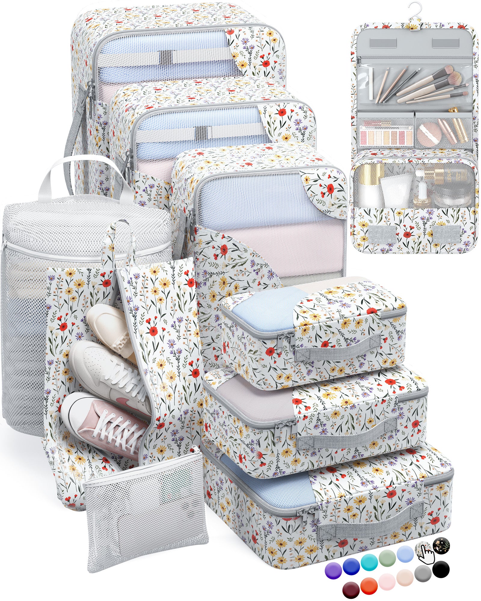 ALL INCLUDED 10 Set Durable Packing Cubes for Suitcases,OlarHike Essentials for Travel,UPGRADED Anti-Tear Stitching, NEW Improved Luggage Packing Organizers for Travel Accessories (Flower) - aborderproducts