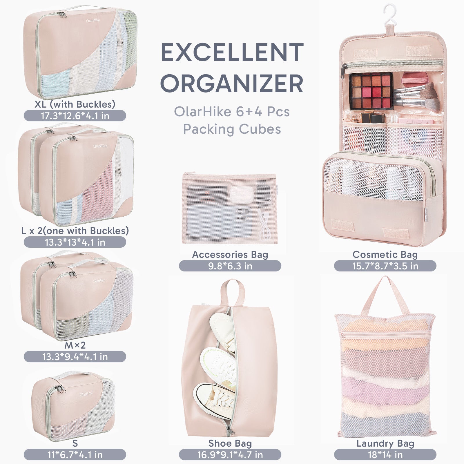 ALL INCLUDED 10 Set Durable Packing Cubes for Suitcases,OlarHike Essentials for Travel,UPGRADED Anti-Tear Stitching, NEW Improved Luggage Packing Organizers for Travel Accessories (Flower) - aborderproducts