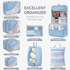 ALL INCLUDED 10 Set Durable Packing Cubes for Suitcases,OlarHike Essentials for Travel,UPGRADED Anti-Tear Stitching, NEW Improved Luggage Packing Organizers for Travel Accessories (Light Blue) - aborderproducts