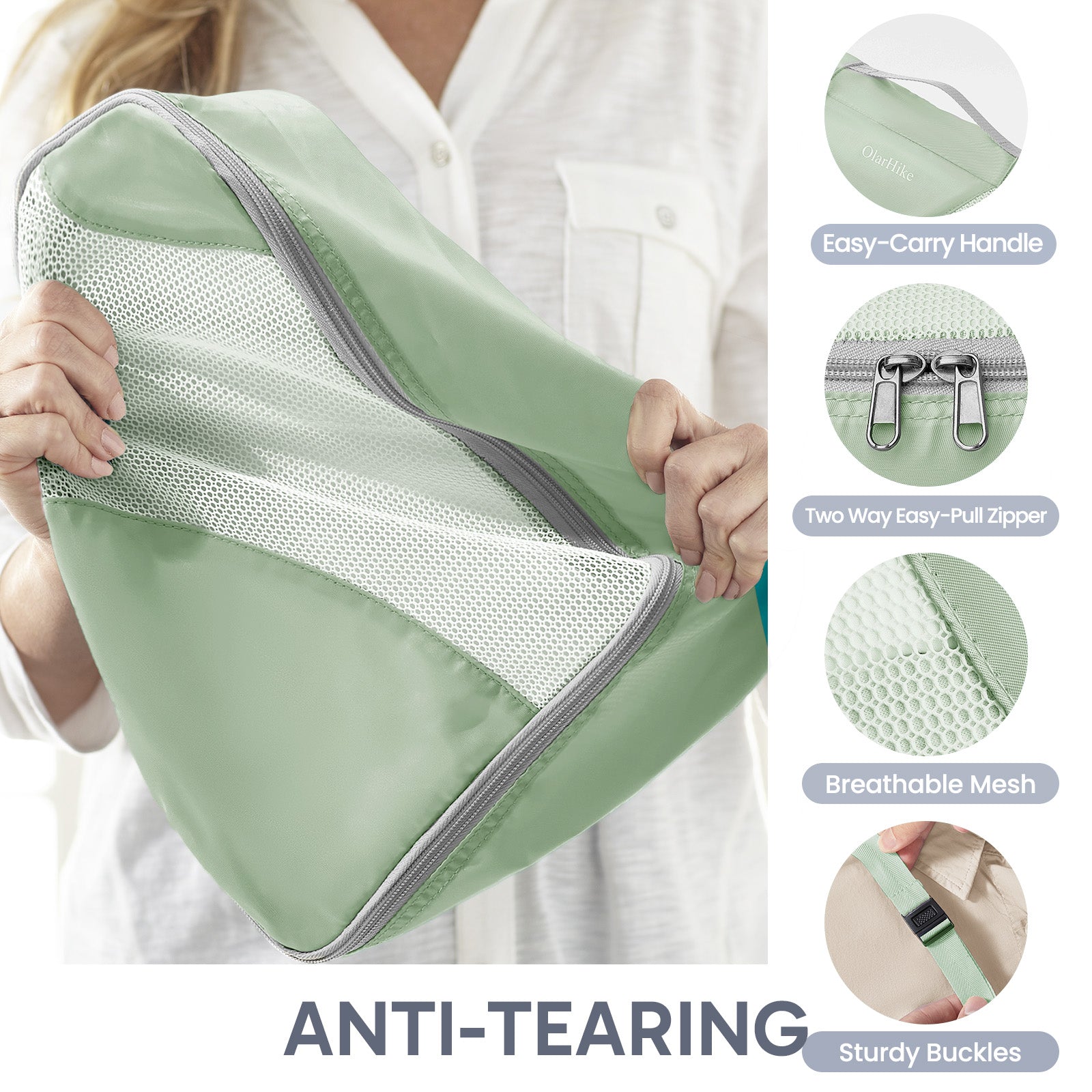 ALL INCLUDED 10 Set Durable Packing Cubes for Suitcases,OlarHike Essentials for Travel,UPGRADED Anti-Tear Stitching, NEW Improved Luggage Packing Organizers for Travel Accessories (Matcha Green) - aborderproducts