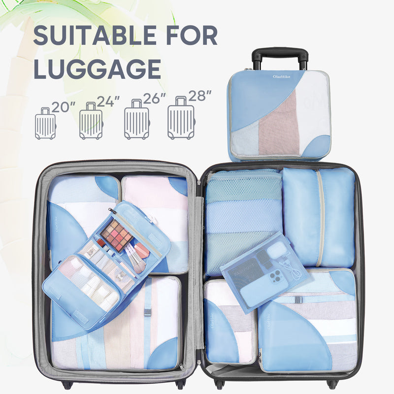 ALL INCLUDED 10 Set Durable Packing Cubes for Suitcases,OlarHike Essentials for Travel,UPGRADED Anti-Tear Stitching, NEW Improved Luggage Packing Organizers for Travel Accessories (Light Blue)-zoom-