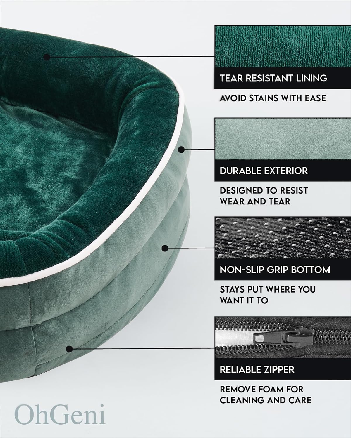 OhGeni | Orthopedic Dog Bed | Large (35 x 28 x 6 Inch) | Dark Green