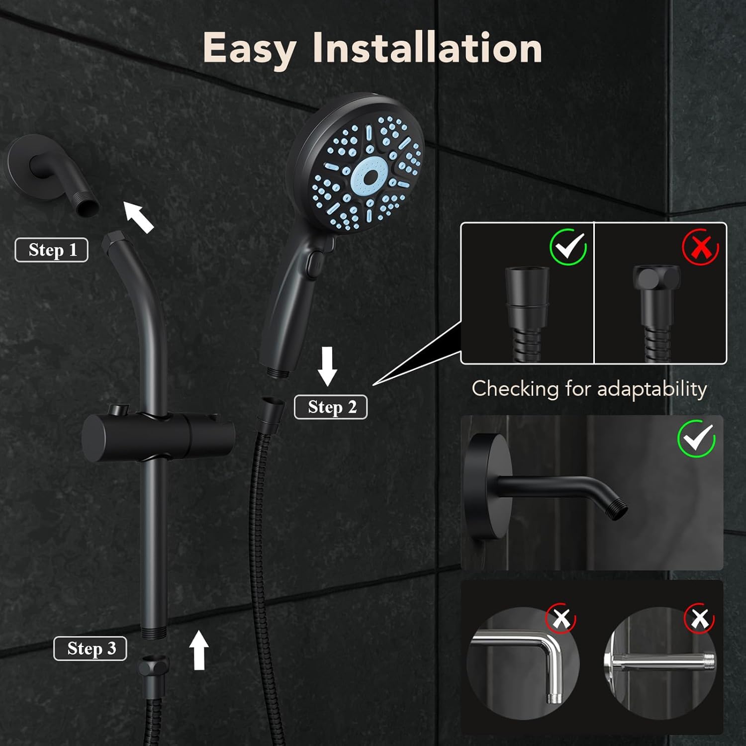 Veken | Shower Head | With Handheld, Slide Bar | Matte Black - aborderproducts