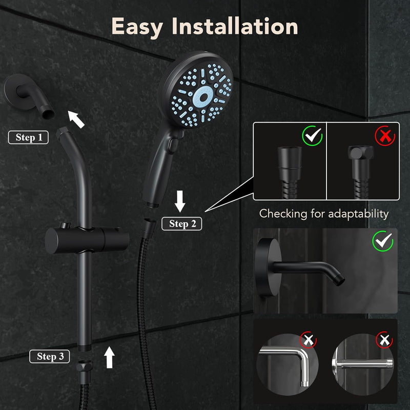 Veken | Shower Head | With Handheld, Slide Bar | Matte Black-zoom-