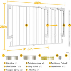 Cumbor | Safety Gate | No Bottom Bar | 28" x 31.6-48" | White - aborderproducts