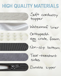 Dog Bed with Egg Crate Foam| Large (35 x 22 x 3.5 Inch)|Gray|OhGeni - aborderproducts