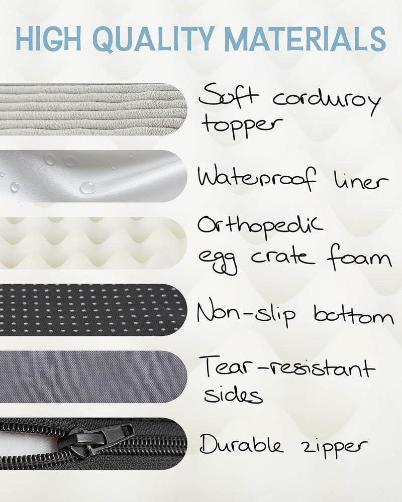 OhGeni Flat Dog Bed with Egg Crate Foam | Large (35 x 22 x 3.5 Inch)|Gray|-zoom-