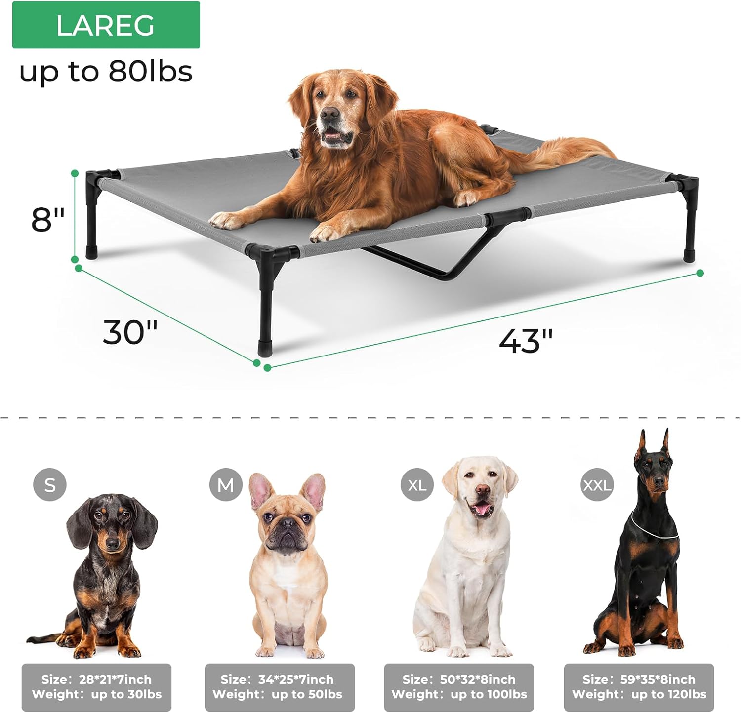 OhGeni | Elevated Dog Bed | 50 inches | XL | Gray - aborderproducts