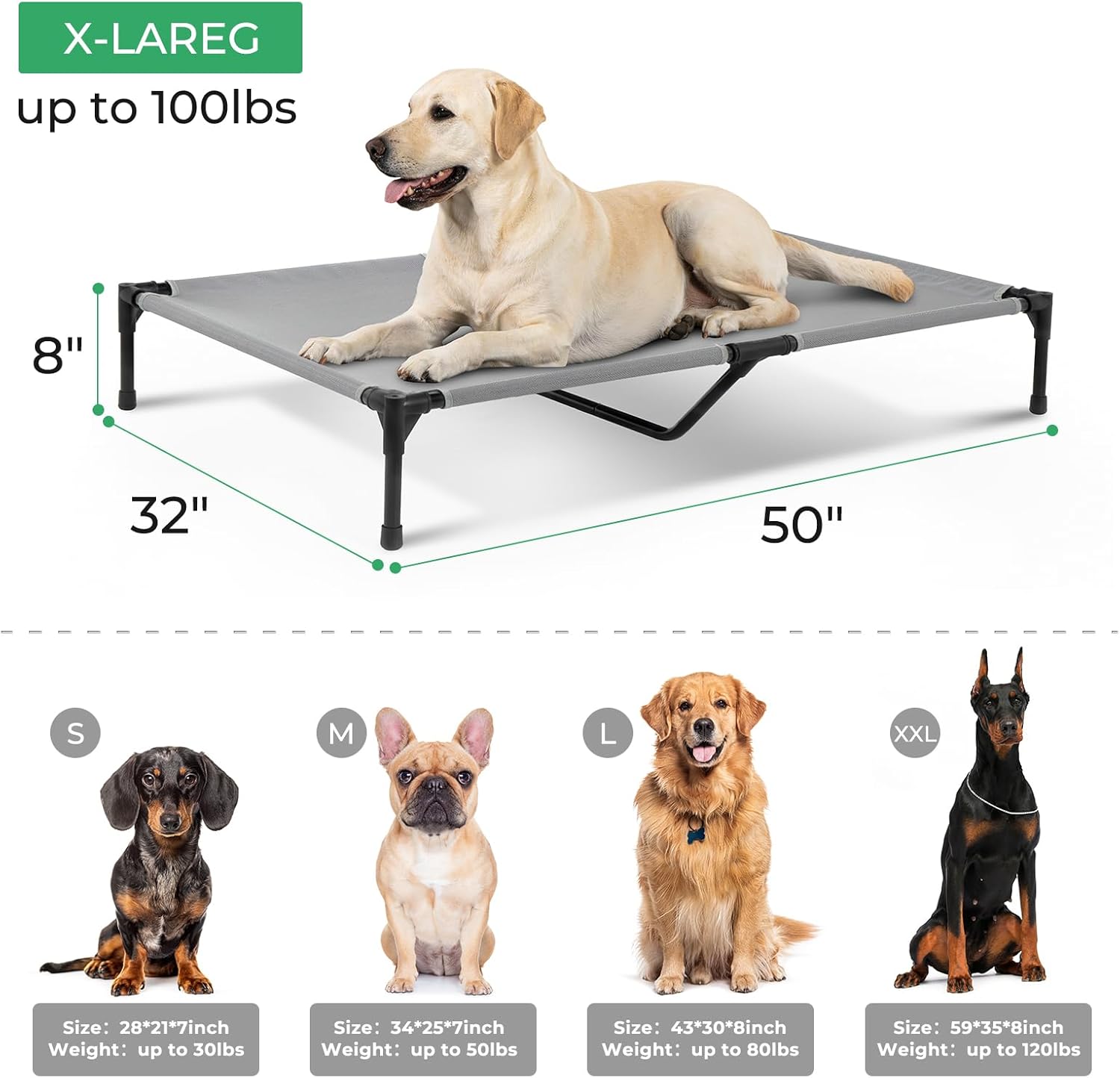 OhGeni | Elevated Dog Bed | 50 inches | Gray - aborderproducts
