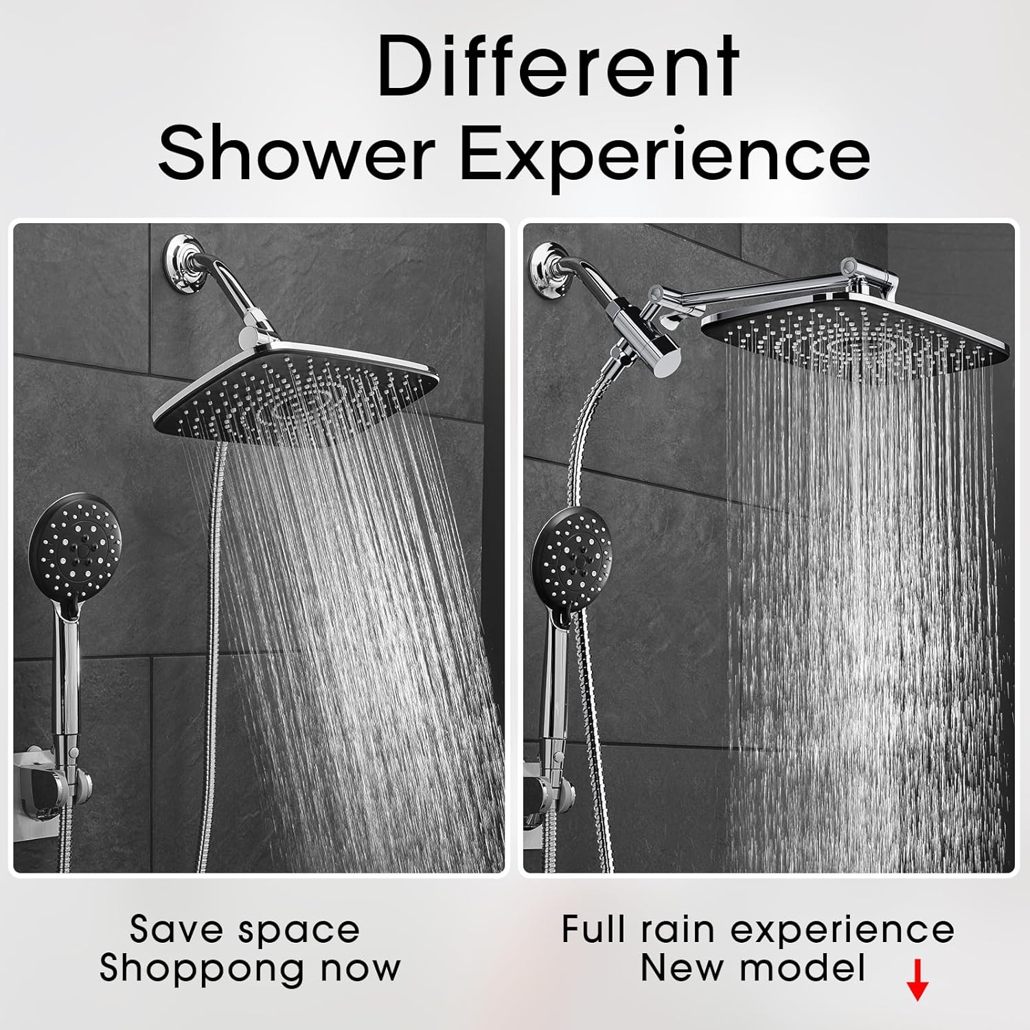 Veken 12 Inch High Pressure Rain Shower Head -Shower Heads with 5 Modes Handheld Spray Combo - Chrome